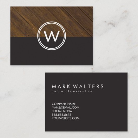 Carte De Visite Monogramme bois deux tons (Devant / Derrière)