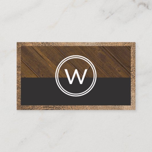 Carte De Visite Monogramme bois deux tons | Découpe en cuir (Devant)