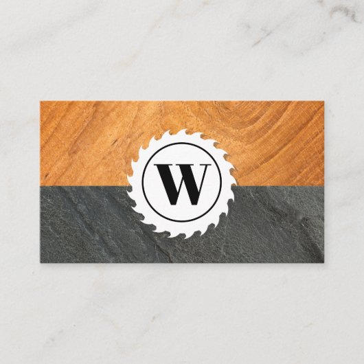 Carte De Visite Monogramme Bois et ardoise | Vue de table (Devant)