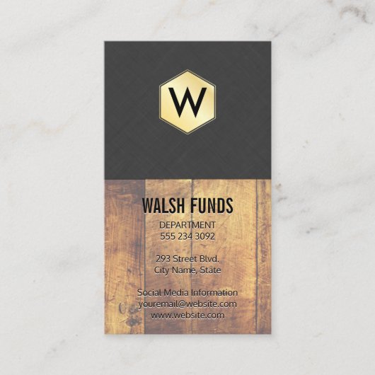 Carte De Visite Monogramme | Bois | Lin | Doré (Devant)