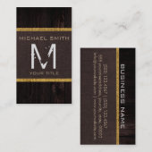 Carte De Visite Monogramme bois look Brown Burlap Rustique (Devant / Derrière)