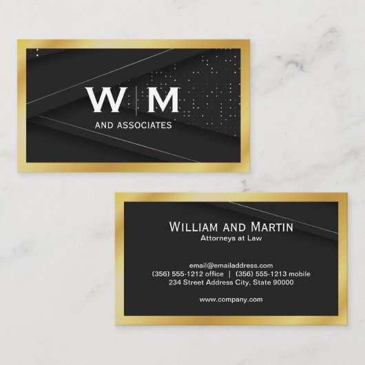 Carte De Visite Monogramme | Bordure or (Devant / Derrière)