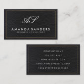 Carte De Visite Monogramme Bordure or Faux cuir (Devant / Derrière)