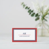 Carte De Visite Monogrammé bordure rouge bleu (Debout devant)