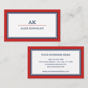 Carte De Visite Monogrammé bordure rouge bleu