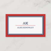 Carte De Visite Monogrammé bordure rouge bleu (Devant)