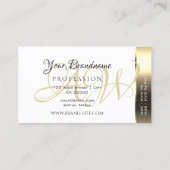 Carte De Visite Monogramme brillant blanc doré rayures couleur (Dos)