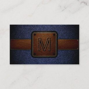 Carte De Visite Monogramme Brown en cuir bleu foncé