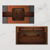 Carte De Visite Monogramme Brown en cuir orange (Devant / Derrière)