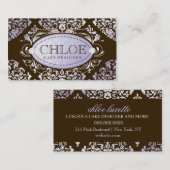 Carte De Visite Monogramme Brown luxueusement lilas de damassé de (Devant / Derrière)