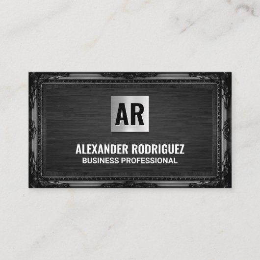Carte De Visite Monogramme | Cadre noir antique (Devant)