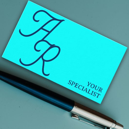 Carte De Visite Monogramme calligraphie initiales cyan bleu modern