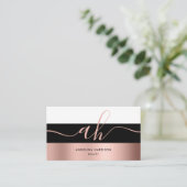 Carte De Visite Monogramme Calligraphie noir blanc Rose or rayures (Debout devant)