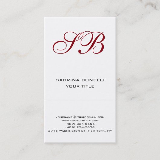Carte de visite monogramme calligraphique blanc mi (Devant)