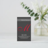 Carte de visite monogramme calligraphique gris rou (Debout devant)