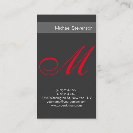 Carte de visite monogramme calligraphique gris rou (Devant)