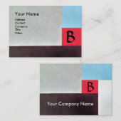 Carte De Visite MONOGRAMME CARRÉ ABSTRAIT, bleu rouge gris brun (Devant / Derrière)