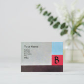 Carte De Visite MONOGRAMME CARRÉ ABSTRAIT, bleu rouge gris brun (Debout devant)
