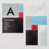 Carte De Visite MONOGRAMME CARRÉ ABSTRAIT, bleu rouge gris brun (Devant / Derrière)