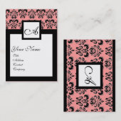 Carte De Visite MONOGRAMME CARRÉ DE DAMASK CLASSIQUE, Rose (Devant / Derrière)