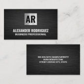 Carte De Visite Monogramme | Carré métallique | Texture noire (Devant / Derrière)
