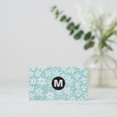 Carte De Visite Monogramme central - Design de fleurs - Lt Aqua (Debout devant)