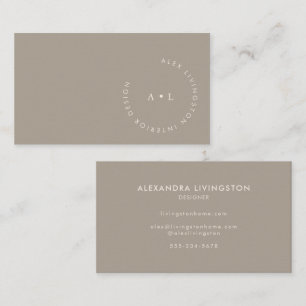 Carte De Visite Monogramme Cercle Minimaliste Moderne Brun Taupe