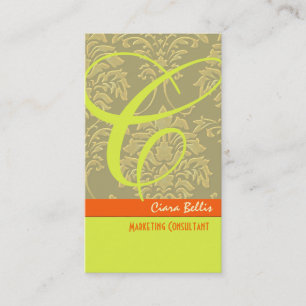 Carte De Visite Monogramme Champagne Damask