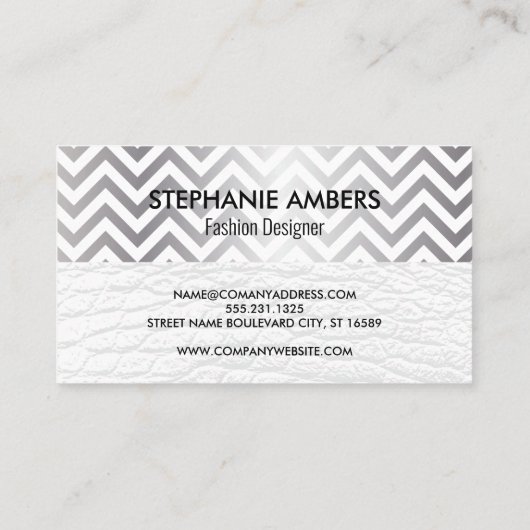 Carte De Visite Monogramme | Chevron | Cuir blanc (Dos)