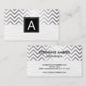 Carte De Visite Monogramme | Chevron | Cuir blanc (Devant / Derrière)