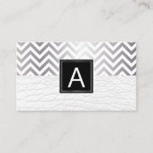 Carte De Visite Monogramme | Chevron | Cuir blanc (Devant)