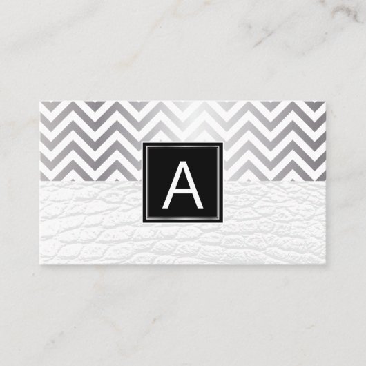 Carte De Visite Monogramme | Chevron | Cuir blanc (Devant)