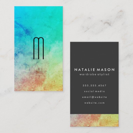 Carte De Visite Monogramme Chic Coloured Texture et gris (Devant / Derrière)