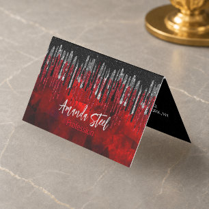 Carte De Visite Monogramme chic gouttes de paillettes noir rouge a