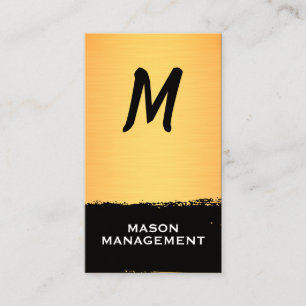 Carte De Visite Monogramme chic sur le noir/argent brossé
