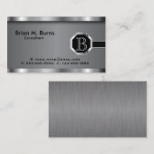 Carte De Visite Monogramme Chrome en acier noir exécutif (Devant / Derrière)