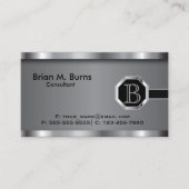 Carte De Visite Monogramme Chrome en acier noir exécutif (Devant)