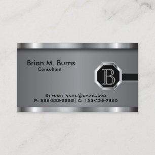 Carte De Visite Monogramme Chrome en acier noir exécutif