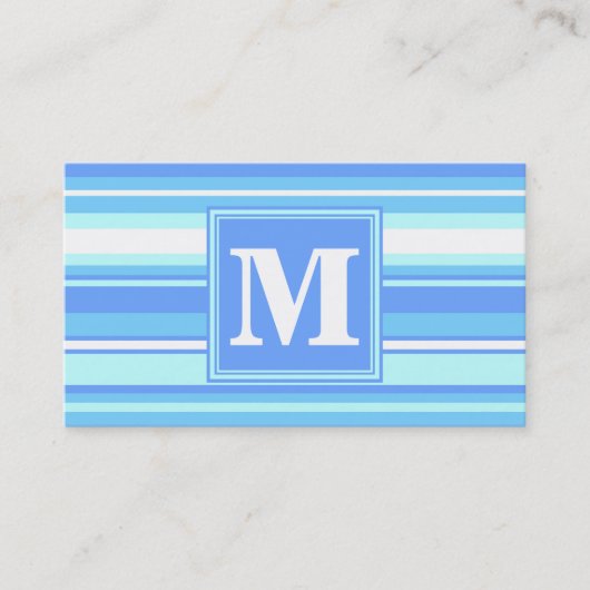 Carte De Visite Monogramme ciel bandes bleues (Devant)