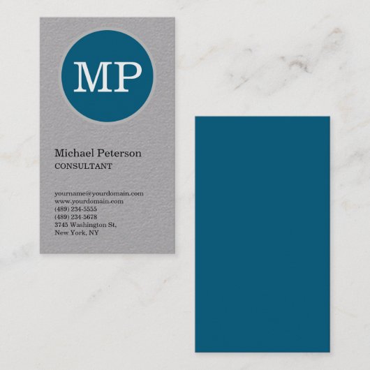 Carte De Visite Monogramme circulaire gris vertical Nom Adresse (Devant / Derrière)