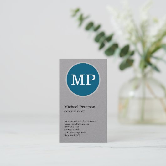Carte De Visite Monogramme circulaire gris vertical Nom Adresse (Debout devant)