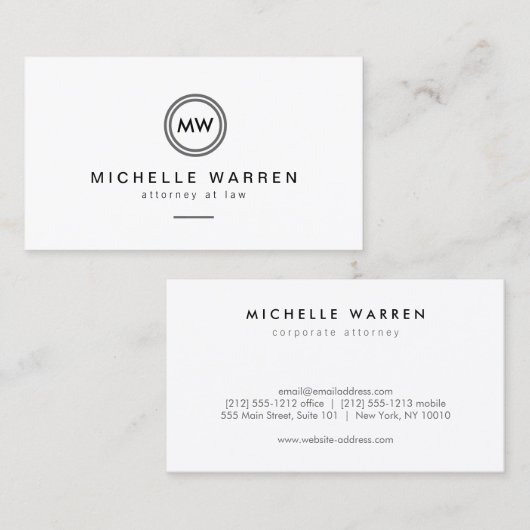 Carte De Visite Monogramme circulaire moderne Initiales Avocats (Devant / Derrière)