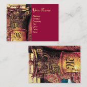 Carte De Visite MONOGRAMME CLASSIQUE 2 rouge vif jaune (Devant / Derrière)