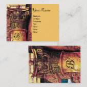 Carte De Visite MONOGRAMME CLASSIQUE 2 rouge vif jaune (Devant / Derrière)