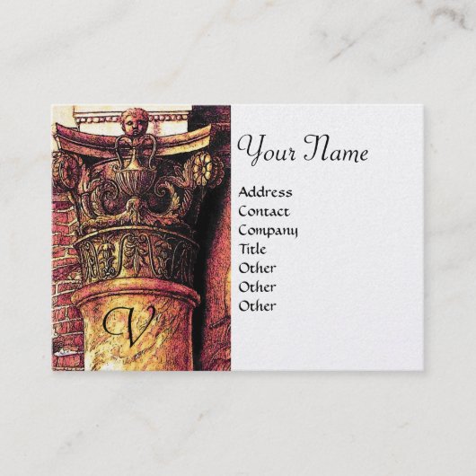 Carte De Visite MONOGRAMME CLASSIQUE 2 rouge vif jaune, perle (Devant)