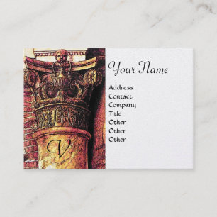 Carte De Visite MONOGRAMME CLASSIQUE 2 rouge vif jaune,platine