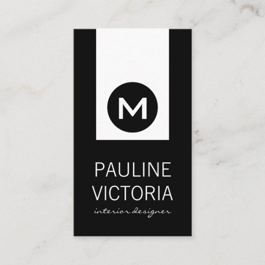 Carte De Visite Monogramme classique / Accent noir (Devant)