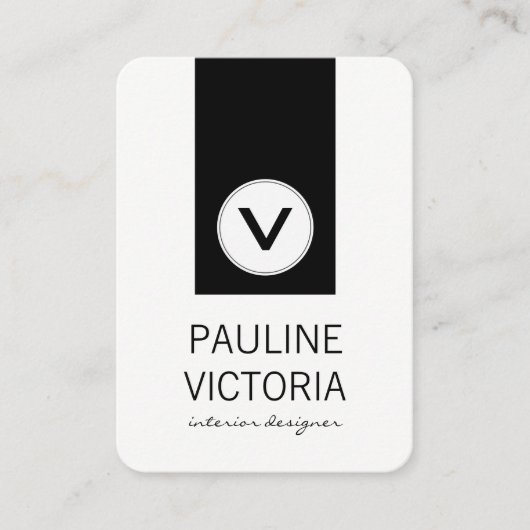 Carte De Visite Monogramme classique / Accent noir (Devant)