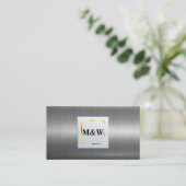 Carte De Visite Monogramme classique | Aluminium métallique argent (Debout devant)