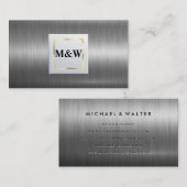 Carte De Visite Monogramme classique | Aluminium métallique argent (Devant / Derrière)